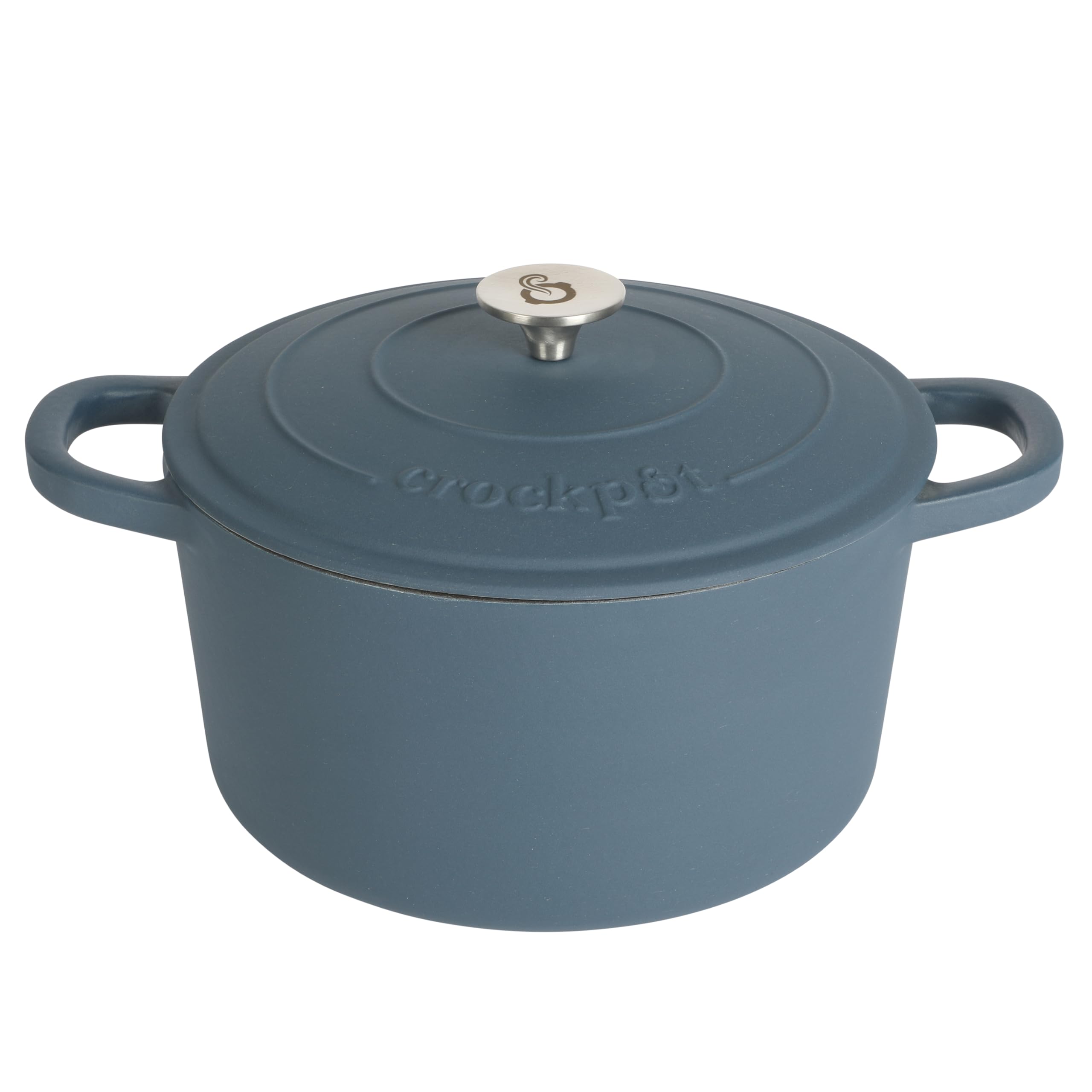 Crock-Pot Artisan 7-Quart Round Enameled Cast Iron Dutch Oven – Slate Gray, Heavy-Duty Cookware for Slow Cooking, Baking, Roasting with Lid
