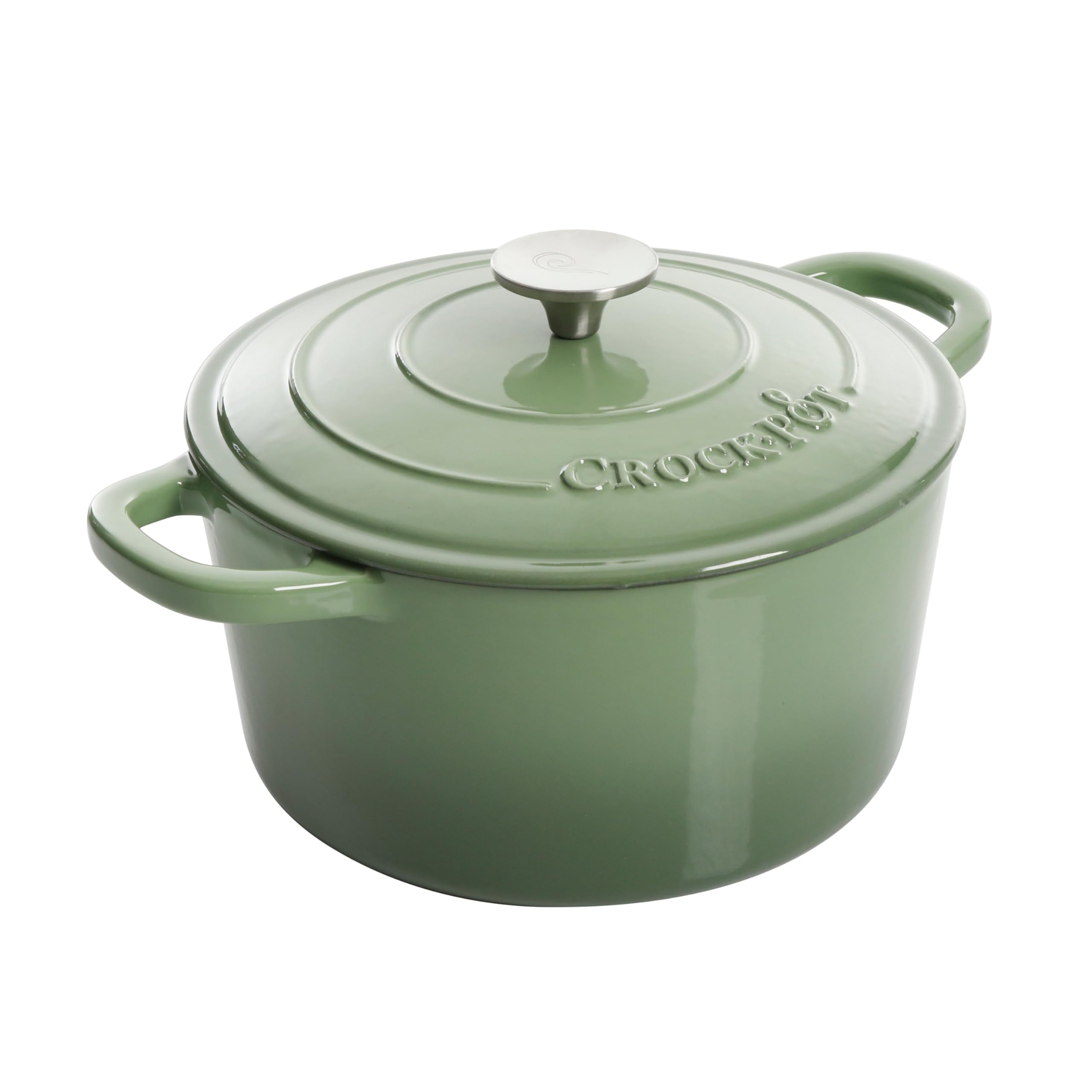 Crock-Pot Artisan 7-Quart Round Enameled Cast Iron Dutch Oven – Slate Gray, Heavy-Duty Cookware for Slow Cooking, Baking, Roasting with Lid