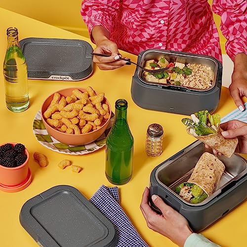 Crock-Pot 28-Ounce Mini Electric Heated Lunch Box, Portable Food Warmer, Perfect for Travel, Car, On-the-Go, Keeps Food Warm, Spill-Free, Dishwasher-Safe, Ideal Gift for Men and Women, Gray