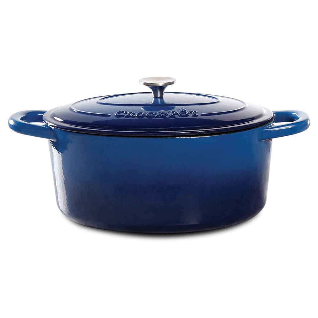Crock Pot Artisan 7-Quart Oval Dutch Oven With Lid, Enameled Cast Iron, Linen White With Gold Knob, Heavy-Duty Cookware for Baking, Braising, Roasting & Slow Cooking