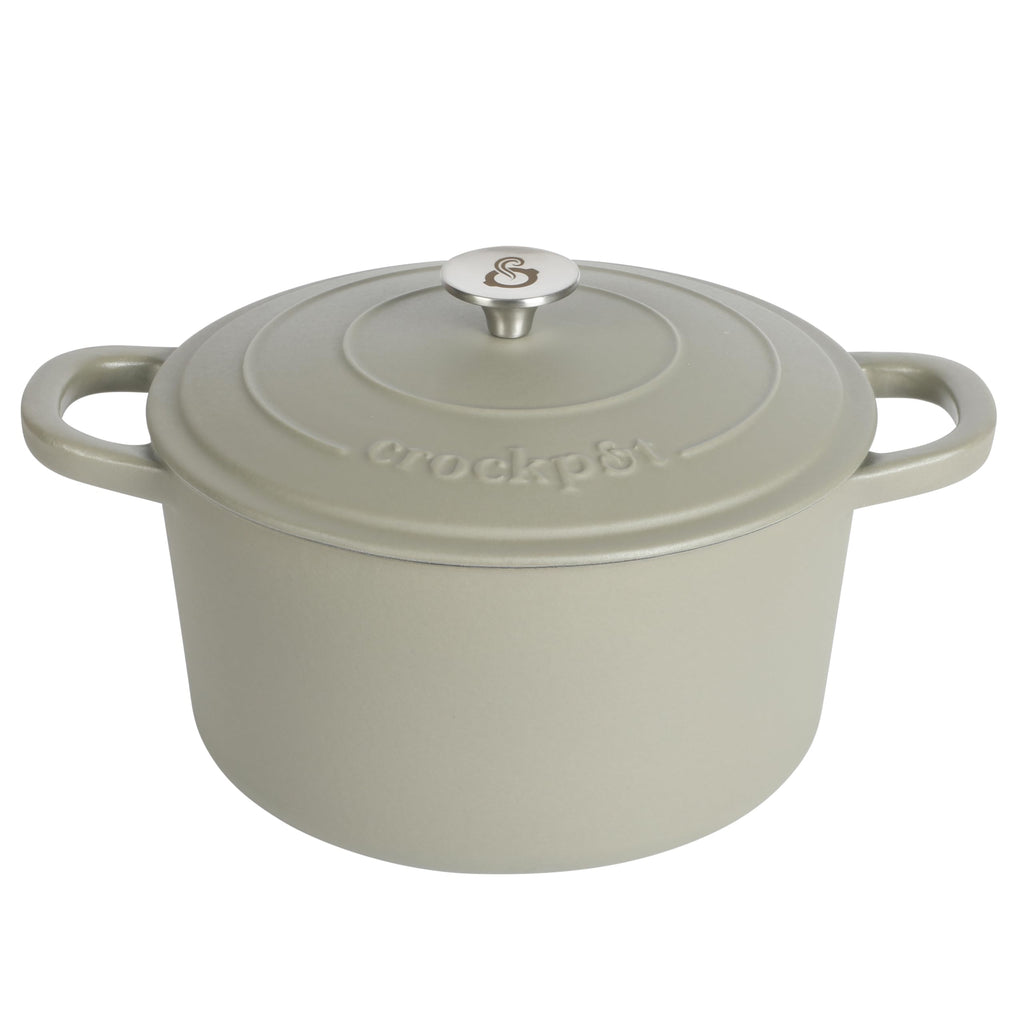 Crock-Pot Artisan 7-Quart Round Enameled Cast Iron Dutch Oven – Slate Gray, Heavy-Duty Cookware for Slow Cooking, Baking, Roasting with Lid