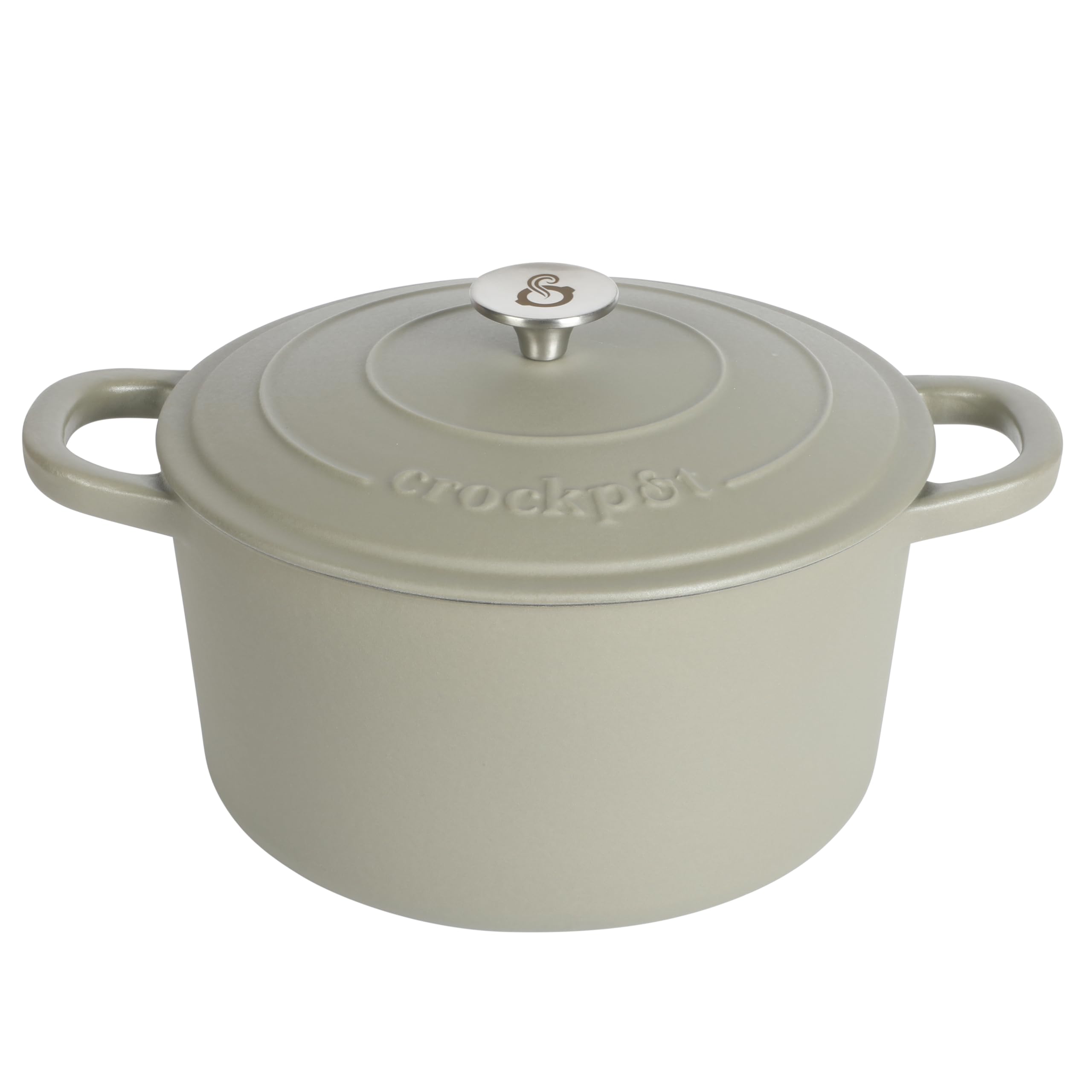 Crock-Pot Artisan 7-Quart Round Enameled Cast Iron Dutch Oven – Slate Gray, Heavy-Duty Cookware for Slow Cooking, Baking, Roasting with Lid
