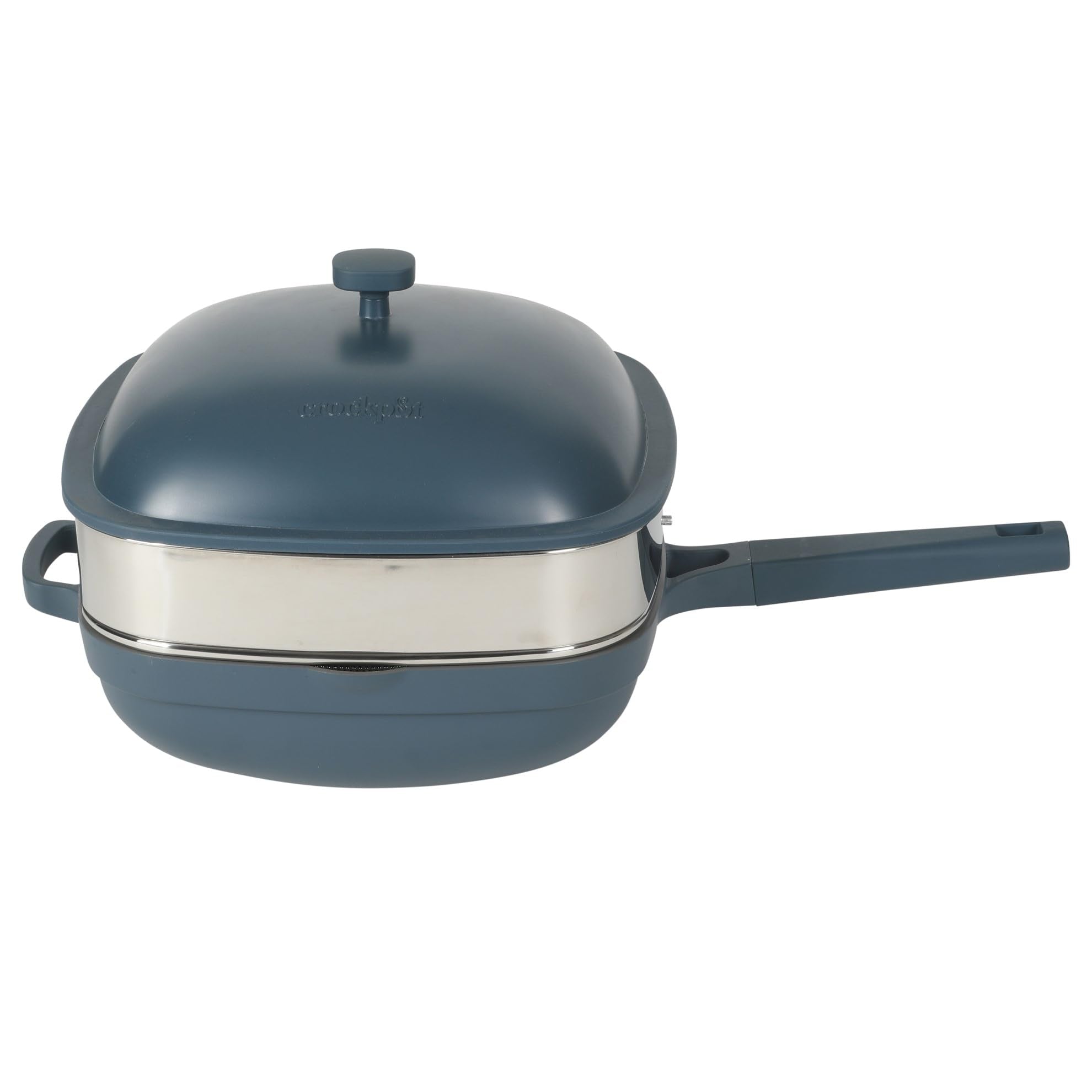 Crock-Pot Northvale 5.3 Quart Ceramic Nonstick Sauté Pan with Steamer Basket & Lid, Cast Aluminum Pan with Induction Base and Soft-Touch Handle, Sage Green