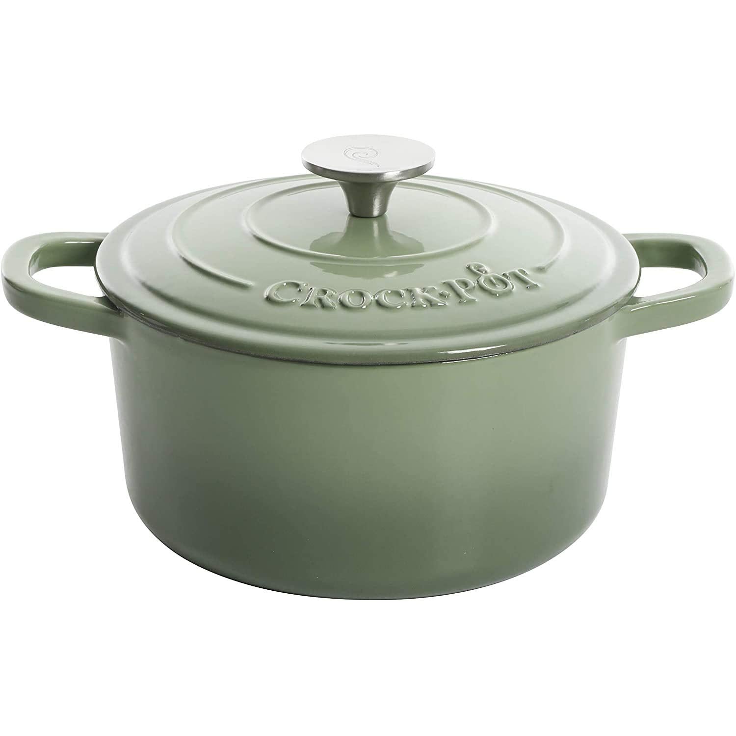 Crock-Pot Artisan 7-Quart Round Enameled Cast Iron Dutch Oven – Slate Gray, Heavy-Duty Cookware for Slow Cooking, Baking, Roasting with Lid