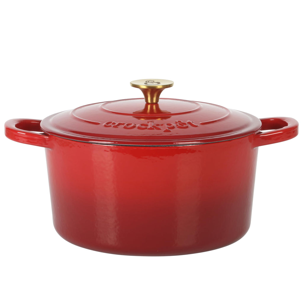 Crock Pot Artisan 7-Quart Oval Dutch Oven With Lid, Enameled Cast Iron, Linen White With Gold Knob, Heavy-Duty Cookware for Baking, Braising, Roasting & Slow Cooking