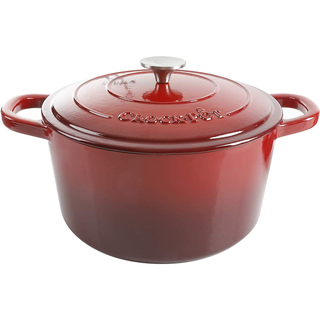 Crock-Pot Artisan 7-Quart Round Enameled Cast Iron Dutch Oven – Slate Gray, Heavy-Duty Cookware for Slow Cooking, Baking, Roasting with Lid