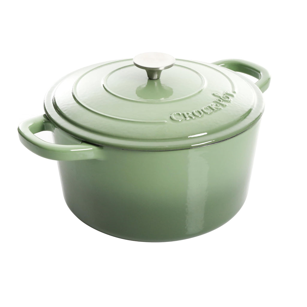 Crock-Pot Artisan 7-Quart Round Enameled Cast Iron Dutch Oven – Slate Gray, Heavy-Duty Cookware for Slow Cooking, Baking, Roasting with Lid