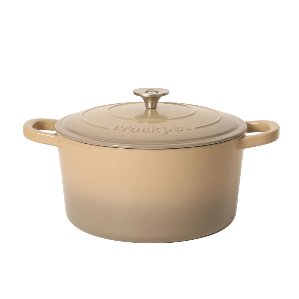 Crock-Pot Artisan 7-Quart Round Enameled Cast Iron Dutch Oven – Slate Gray, Heavy-Duty Cookware for Slow Cooking, Baking, Roasting with Lid