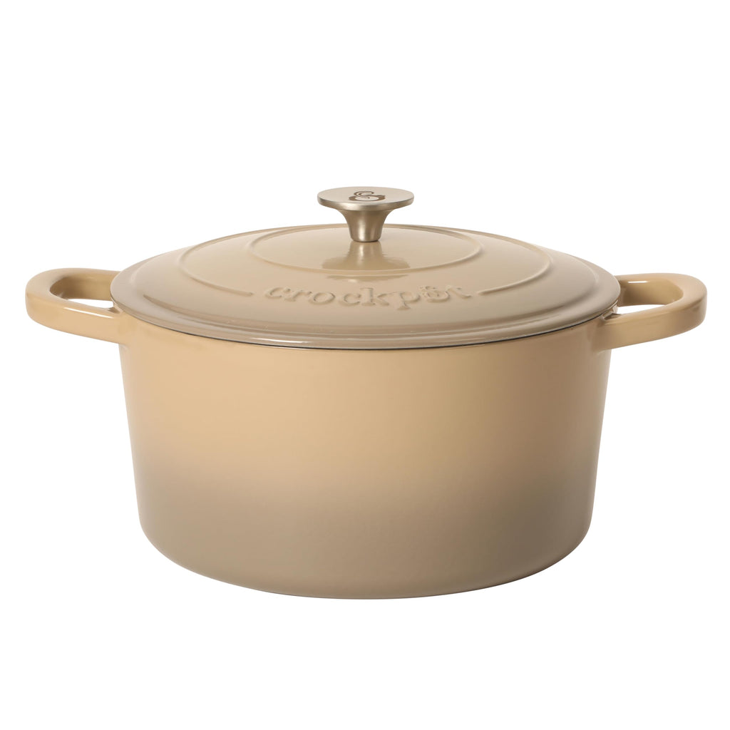 Crock-Pot Artisan 7-Quart Round Enameled Cast Iron Dutch Oven – Slate Gray, Heavy-Duty Cookware for Slow Cooking, Baking, Roasting with Lid