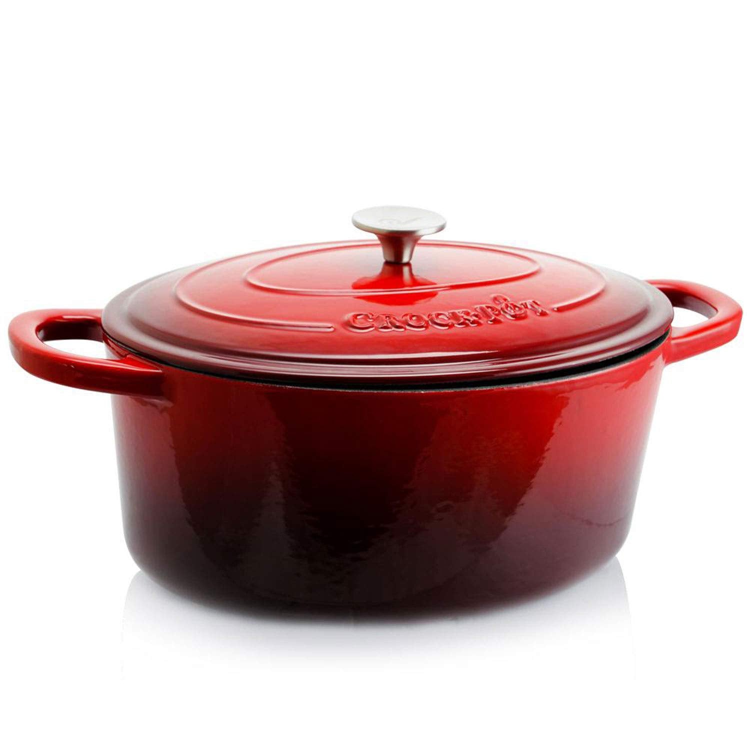 Crock Pot Artisan 7-Quart Oval Dutch Oven With Lid, Enameled Cast Iron, Linen White With Gold Knob, Heavy-Duty Cookware for Baking, Braising, Roasting & Slow Cooking