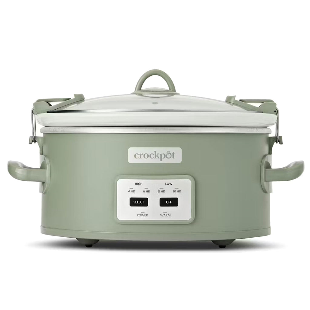 Crock-Pot Locking Lid 6qt Cook and Carry Programmable Slow Cooker, Green | Touch Control, 4 Pre Programmed Settings, Removable Stoneware, and Locking Lid