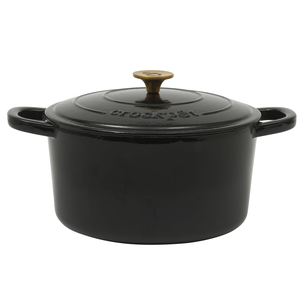 Crock-Pot Artisan 7-Quart Round Enameled Cast Iron Dutch Oven – Slate Gray, Heavy-Duty Cookware for Slow Cooking, Baking, Roasting with Lid