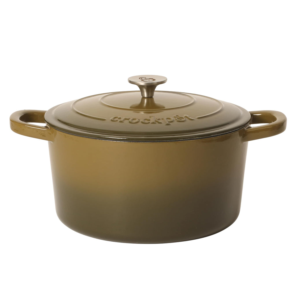 Crock-Pot Artisan 7-Quart Round Enameled Cast Iron Dutch Oven – Slate Gray, Heavy-Duty Cookware for Slow Cooking, Baking, Roasting with Lid
