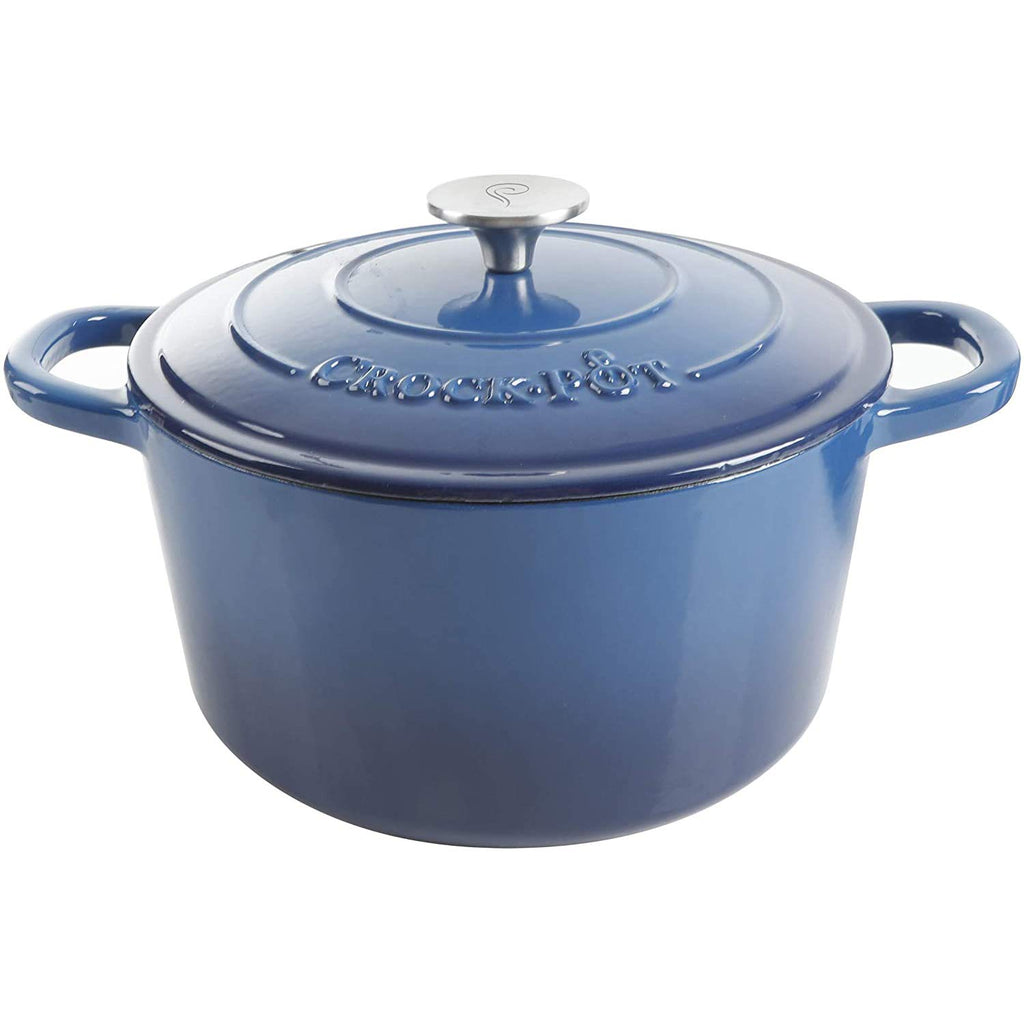 Crock-Pot Artisan 7-Quart Round Enameled Cast Iron Dutch Oven – Slate Gray, Heavy-Duty Cookware for Slow Cooking, Baking, Roasting with Lid