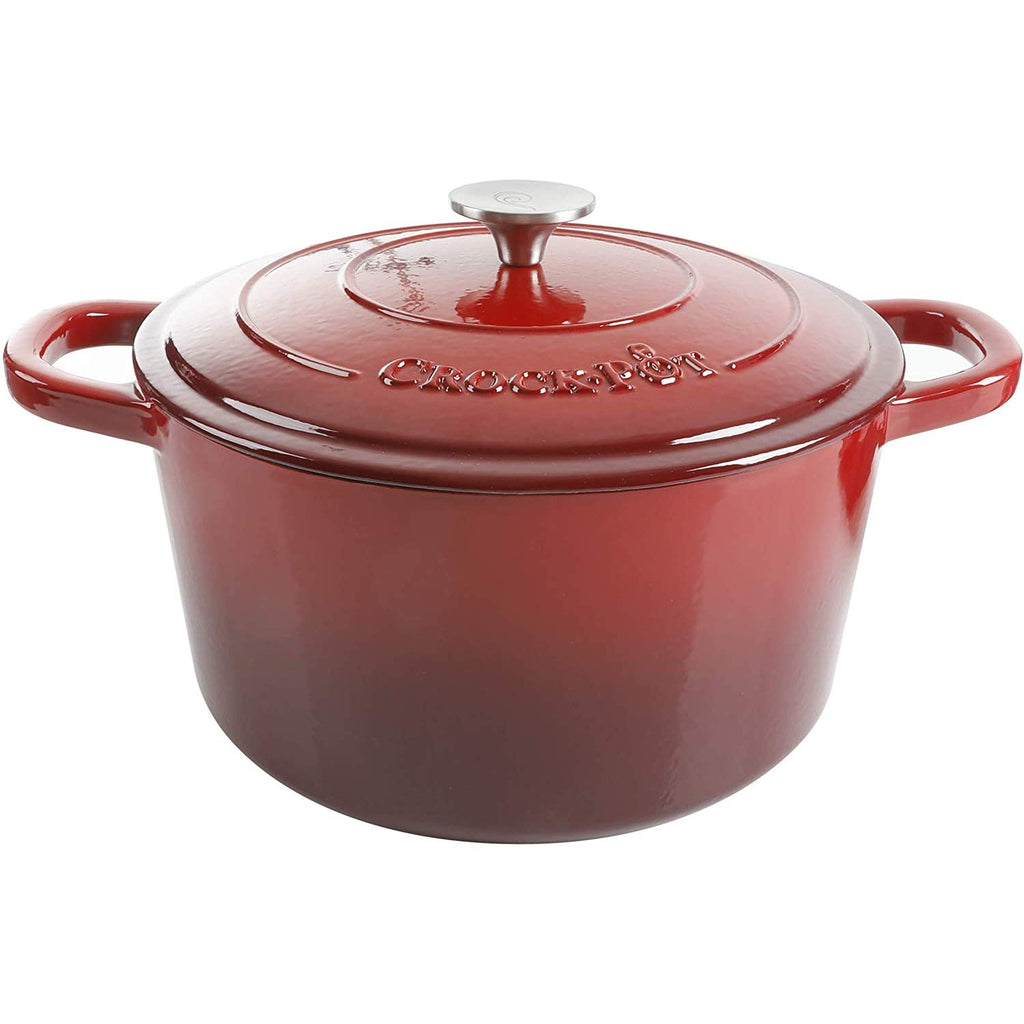 Crock-Pot Artisan 7-Quart Round Enameled Cast Iron Dutch Oven – Slate Gray, Heavy-Duty Cookware for Slow Cooking, Baking, Roasting with Lid