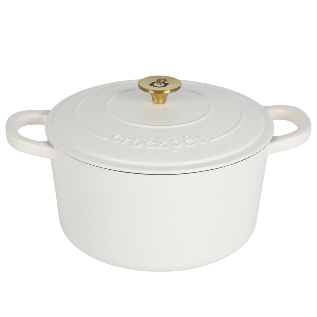 Crock-Pot Artisan 7-Quart Round Enameled Cast Iron Dutch Oven – Slate Gray, Heavy-Duty Cookware for Slow Cooking, Baking, Roasting with Lid