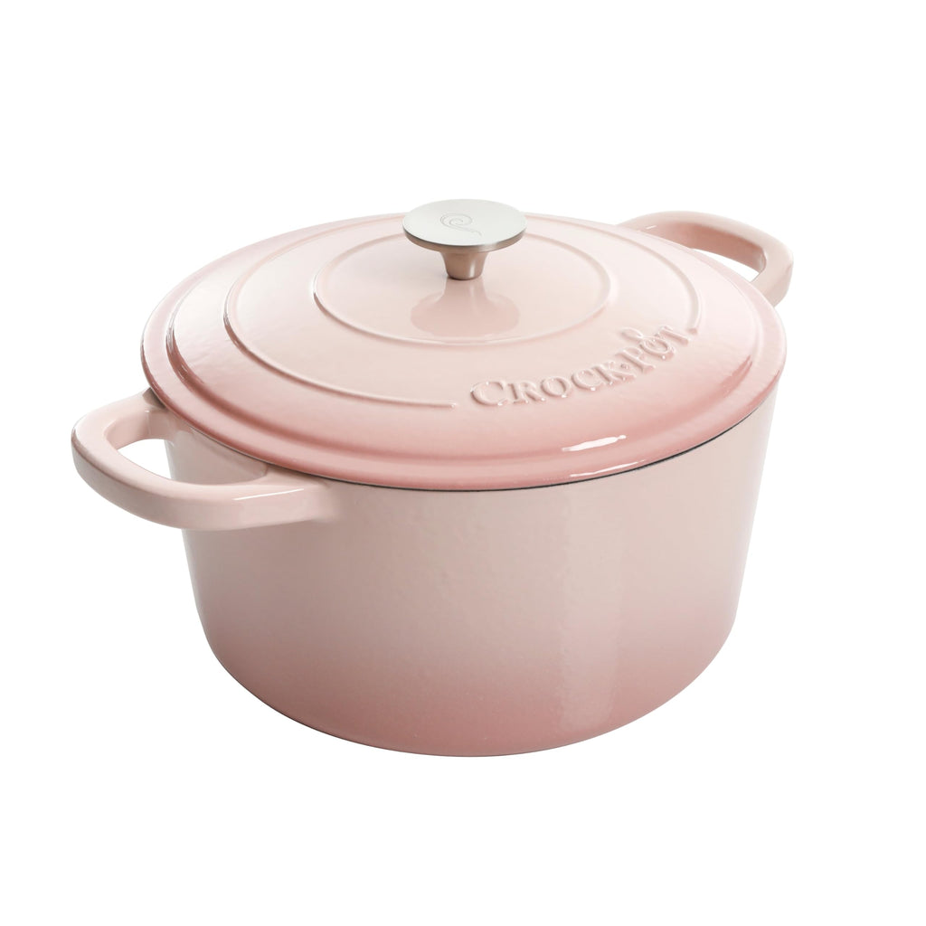 Crock-Pot Artisan 7-Quart Round Enameled Cast Iron Dutch Oven – Slate Gray, Heavy-Duty Cookware for Slow Cooking, Baking, Roasting with Lid