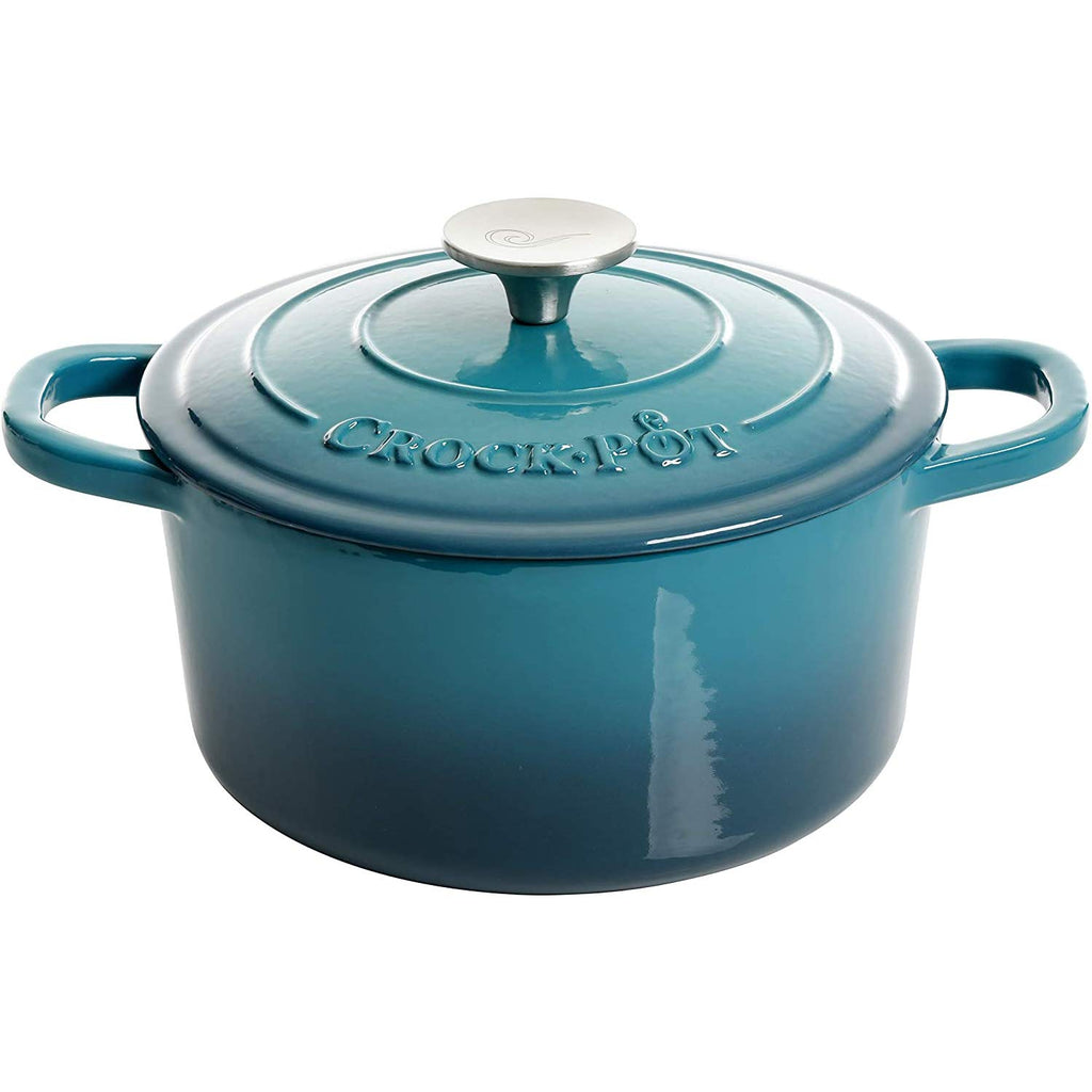 Crock-Pot Artisan 7-Quart Round Enameled Cast Iron Dutch Oven – Slate Gray, Heavy-Duty Cookware for Slow Cooking, Baking, Roasting with Lid