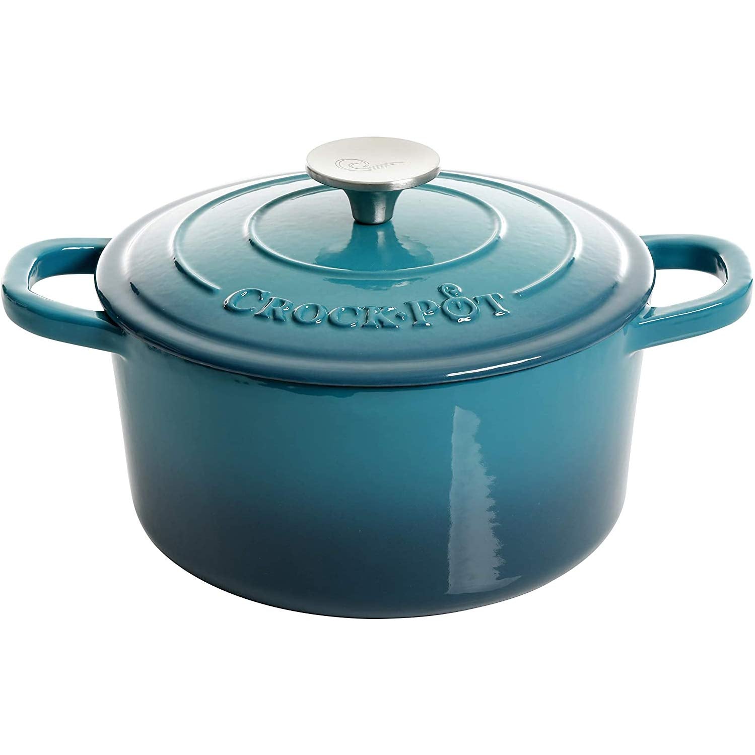 Crock-Pot Artisan 7-Quart Round Enameled Cast Iron Dutch Oven – Slate Gray, Heavy-Duty Cookware for Slow Cooking, Baking, Roasting with Lid