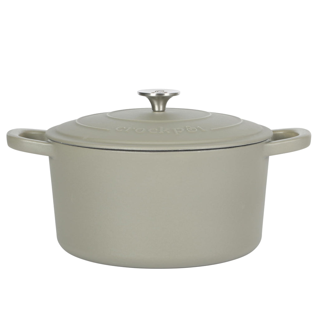 Crock-Pot Artisan 7-Quart Round Enameled Cast Iron Dutch Oven – Slate Gray, Heavy-Duty Cookware for Slow Cooking, Baking, Roasting with Lid