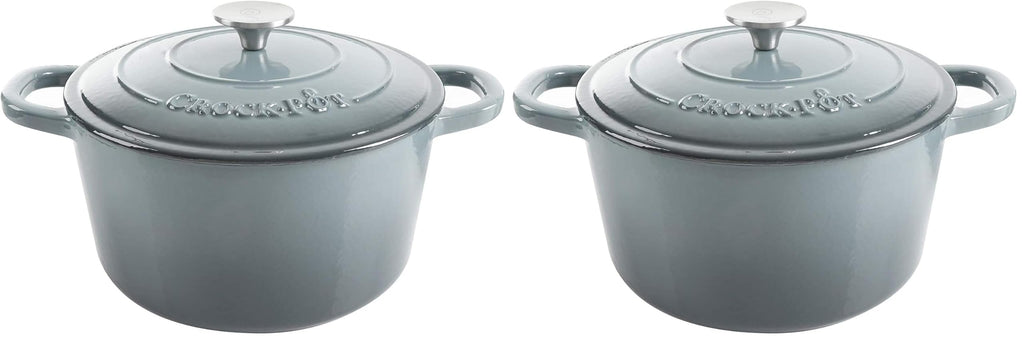 Crock-Pot Artisan 7-Quart Round Enameled Cast Iron Dutch Oven – Slate Gray, Heavy-Duty Cookware for Slow Cooking, Baking, Roasting with Lid
