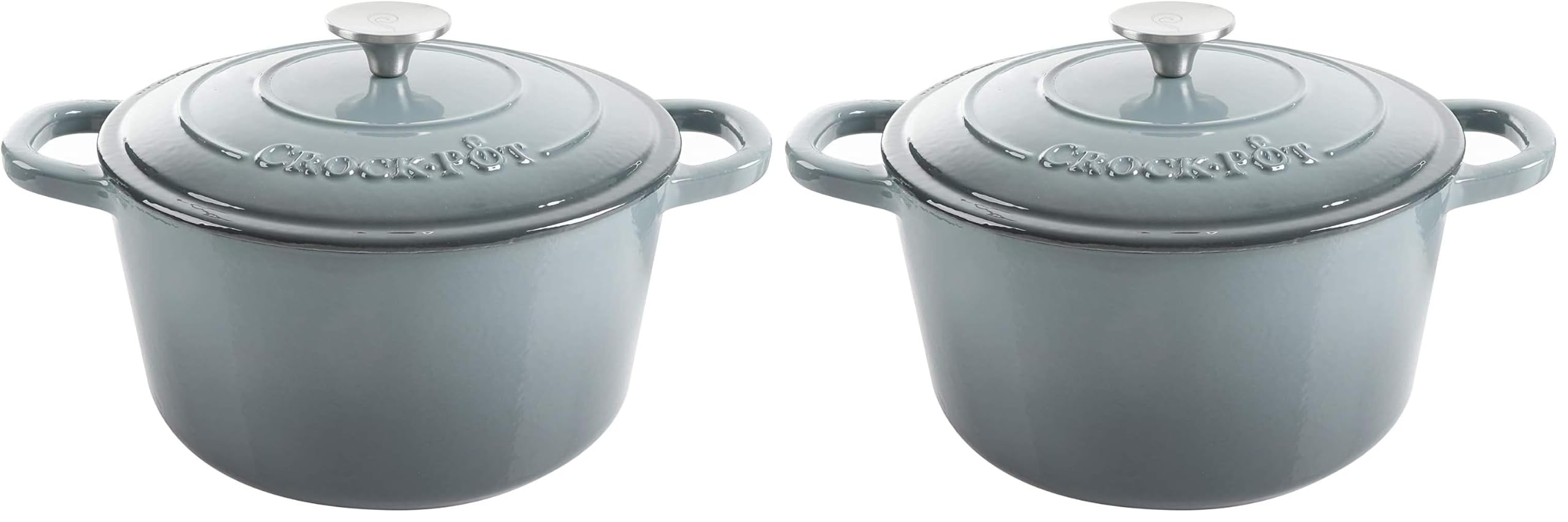 Crock-Pot Artisan 7-Quart Round Enameled Cast Iron Dutch Oven – Slate Gray, Heavy-Duty Cookware for Slow Cooking, Baking, Roasting with Lid