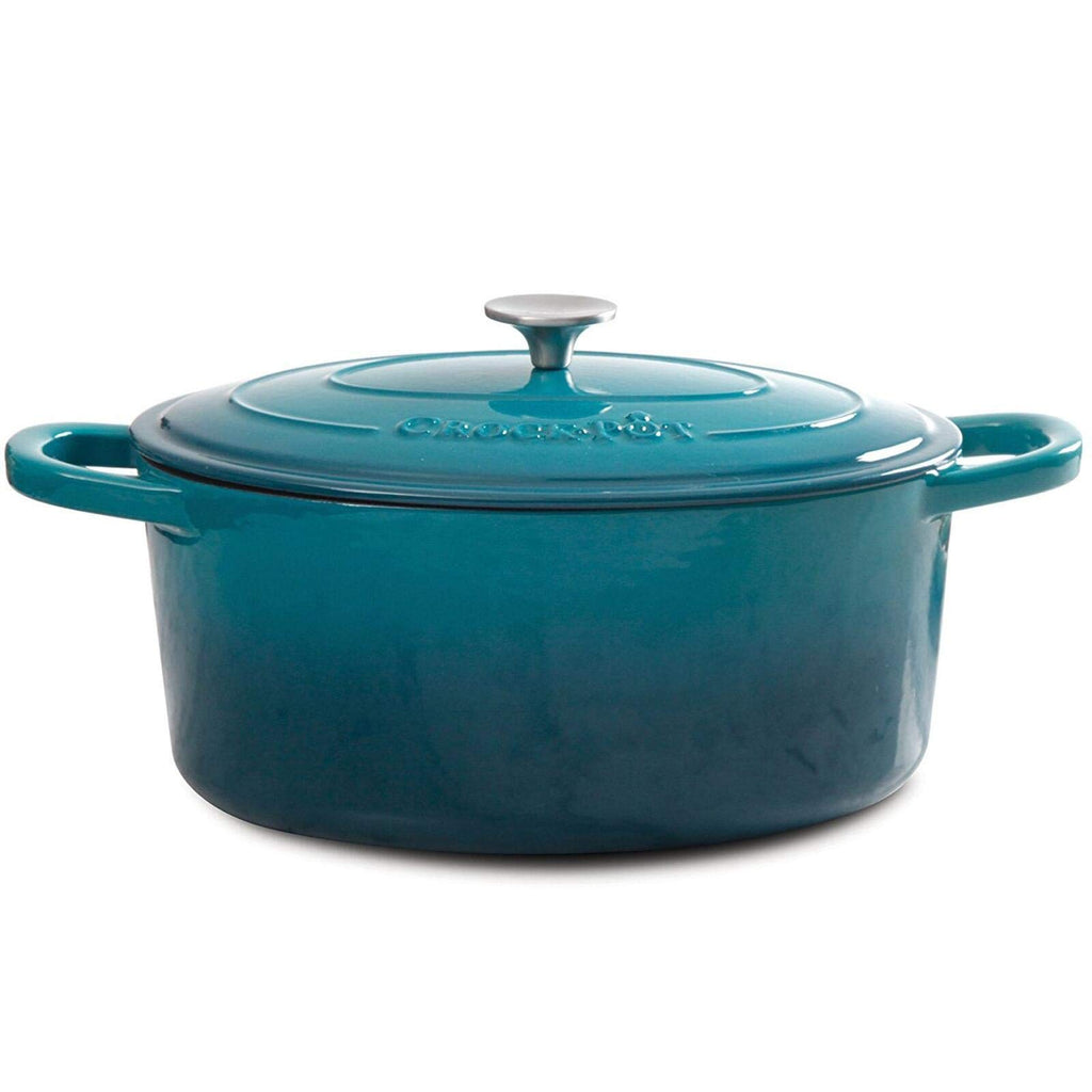 Crock Pot Artisan 7-Quart Oval Dutch Oven With Lid, Enameled Cast Iron, Linen White With Gold Knob, Heavy-Duty Cookware for Baking, Braising, Roasting & Slow Cooking