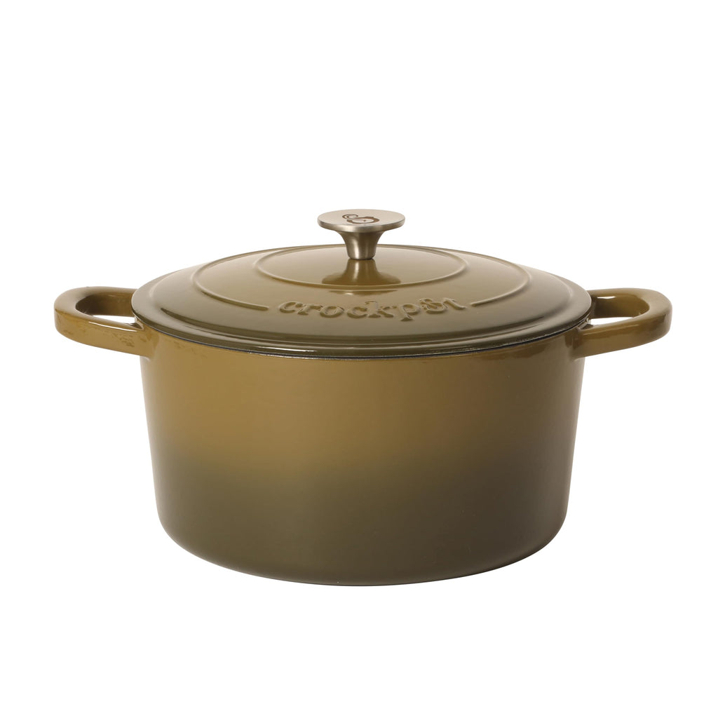 Crock-Pot Artisan 7-Quart Round Enameled Cast Iron Dutch Oven – Slate Gray, Heavy-Duty Cookware for Slow Cooking, Baking, Roasting with Lid