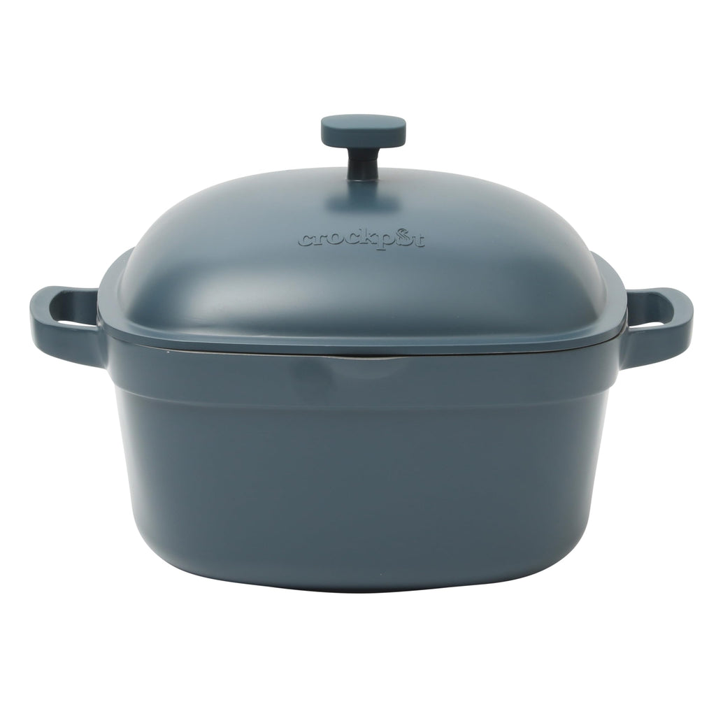 Crock-Pot Northvale Cast Aluminum Lightweight Durable 5.2 Quart Heavy Duty Dutch Oven Pot With Lid, Oven Safe, Dual Handles - Matte Blue