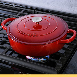Crock-Pot Artisan 7-Quart Round Enameled Cast Iron Dutch Oven – Slate Gray, Heavy-Duty Cookware for Slow Cooking, Baking, Roasting with Lid