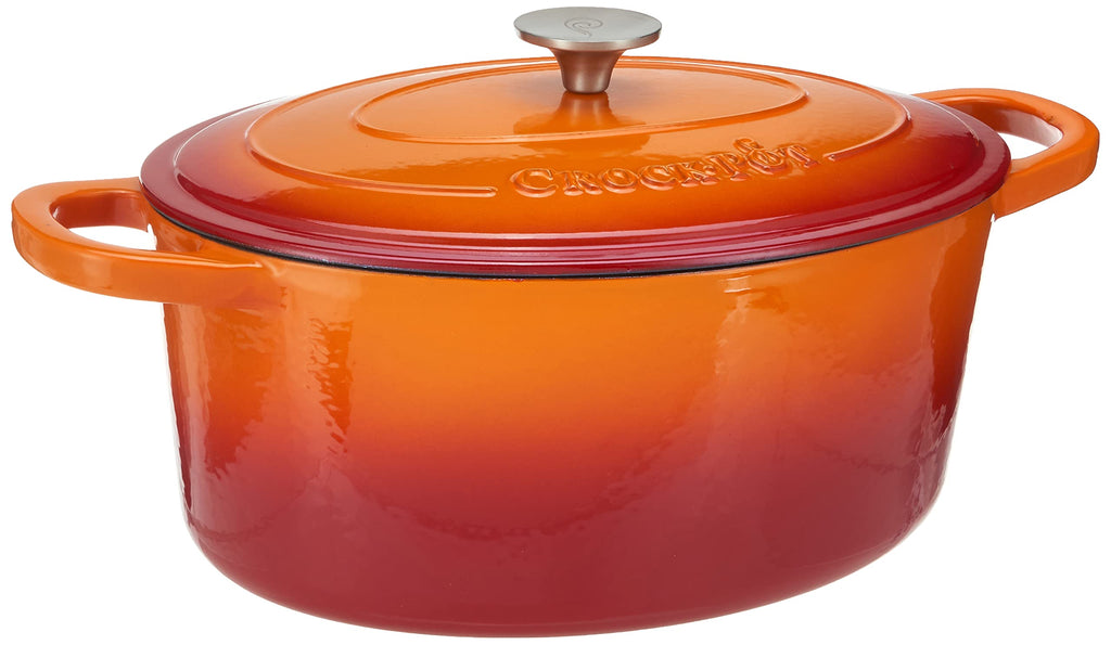 Crock Pot Artisan 7-Quart Oval Dutch Oven With Lid, Enameled Cast Iron, Linen White With Gold Knob, Heavy-Duty Cookware for Baking, Braising, Roasting & Slow Cooking