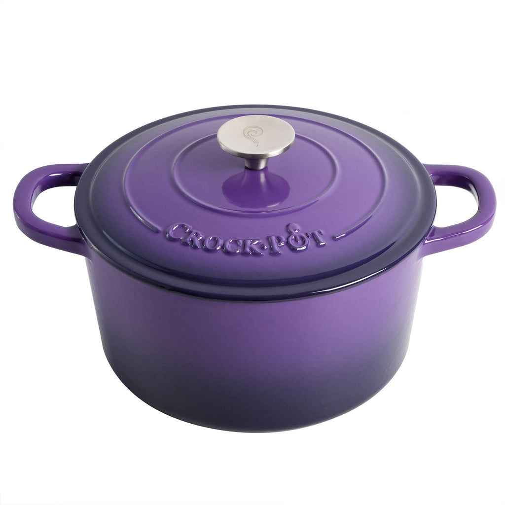 Crock-Pot Artisan 7-Quart Round Enameled Cast Iron Dutch Oven – Slate Gray, Heavy-Duty Cookware for Slow Cooking, Baking, Roasting with Lid
