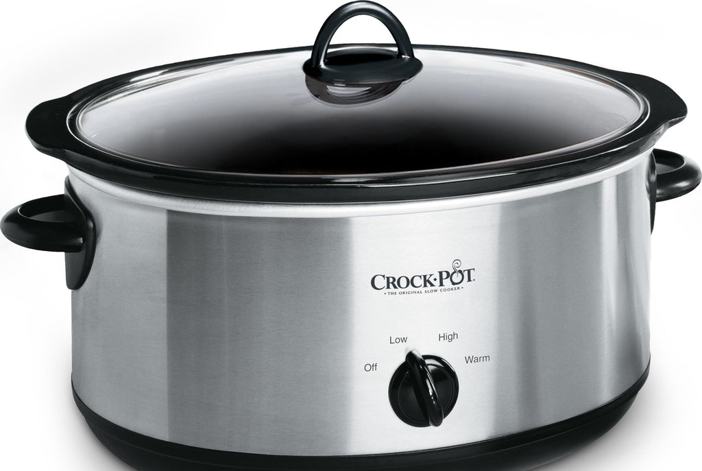 Crock-Pot 7-Quart Manual Slow Cooker, Family Size Serves 8+ People & Fits 6-lb Roast, Removable Stoneware with Warming Setting, Dishwasher Safe for Easy Cleanup, Stainless Steel