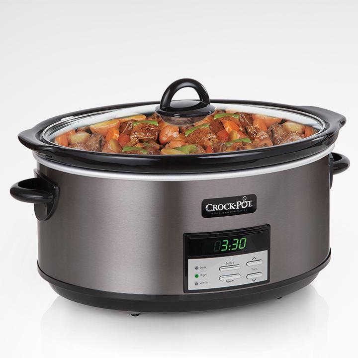 Crock-Pot Large 8-Quart Programmable Slow Cooker with Auto Warm Setting Black Stainless Steel