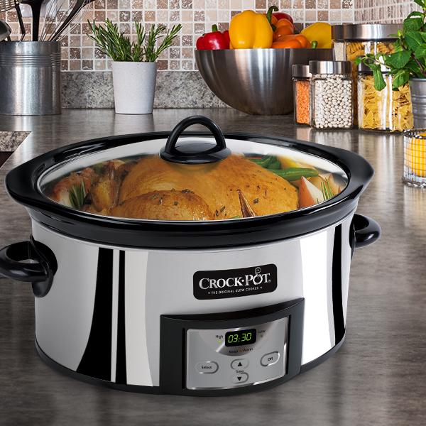 Crock-Pot 7-Quart Manual Slow Cooker, Family Size Serves 8+ People & Fits 6-lb Roast, Removable Stoneware with Warming Setting, Dishwasher Safe for Easy Cleanup, Stainless Steel