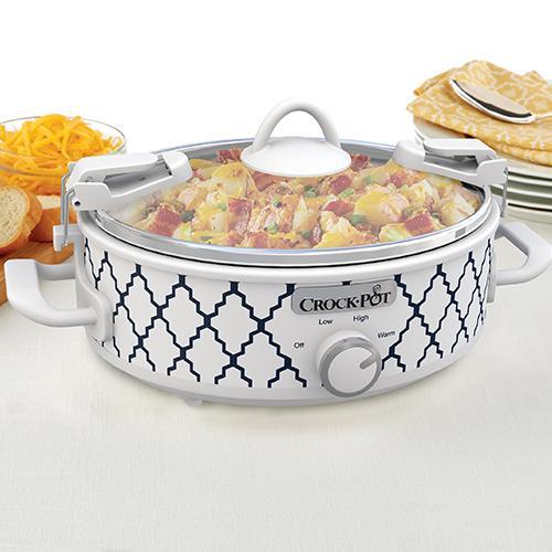 Crock-Pot Small 2.5 Quart Casserole Slow Cooker in White/Blue, Enjoy Eye-Catching Quick Meals, Durable and Compact