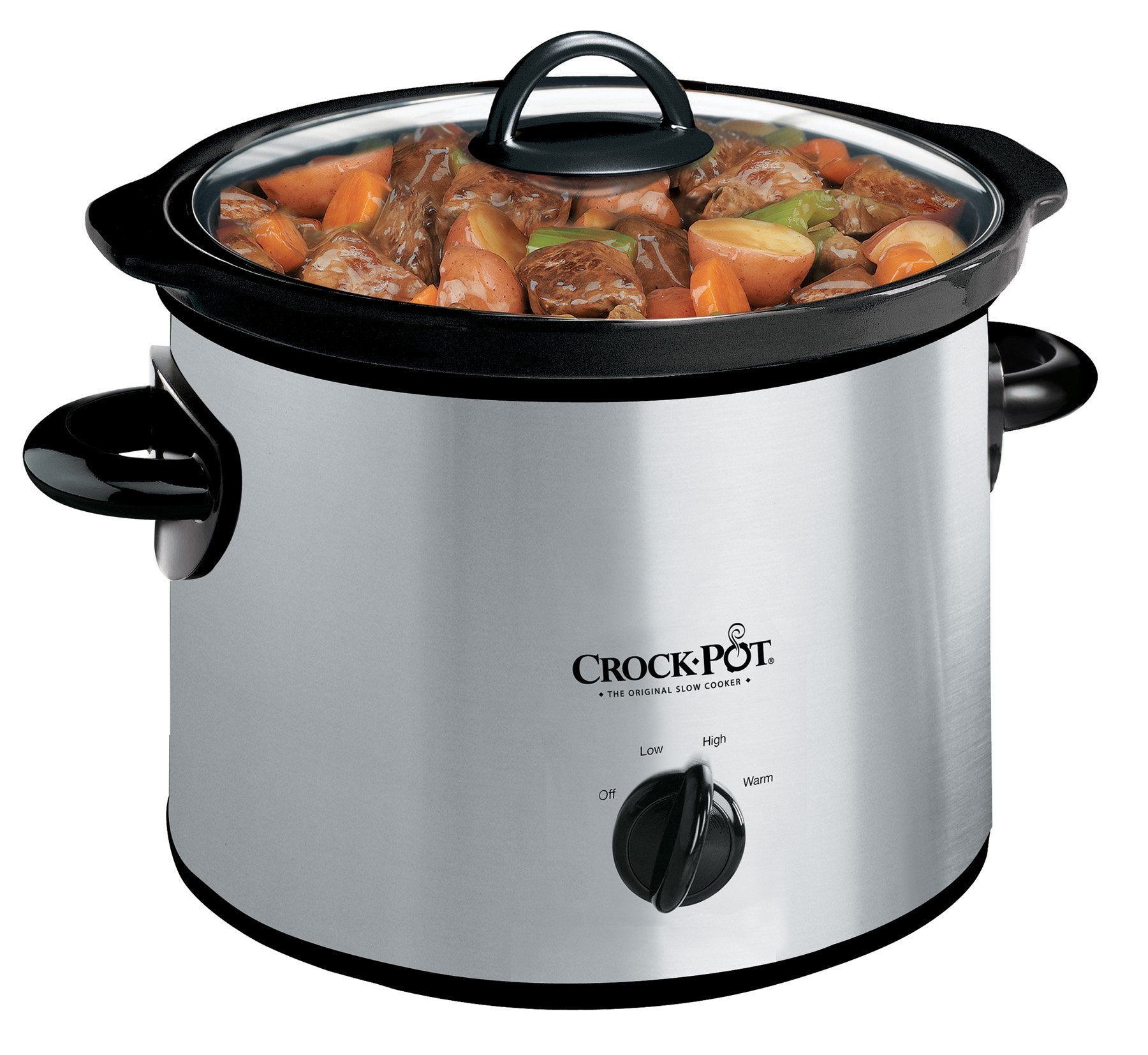 Crock-Pot 3-Quart Manual Slow Cooker, Serves 3+ People, Great for Small Meals, Dips, & Sides; Removable Stoneware is Oven & Dishwasher-Safe, Stainless Steel
