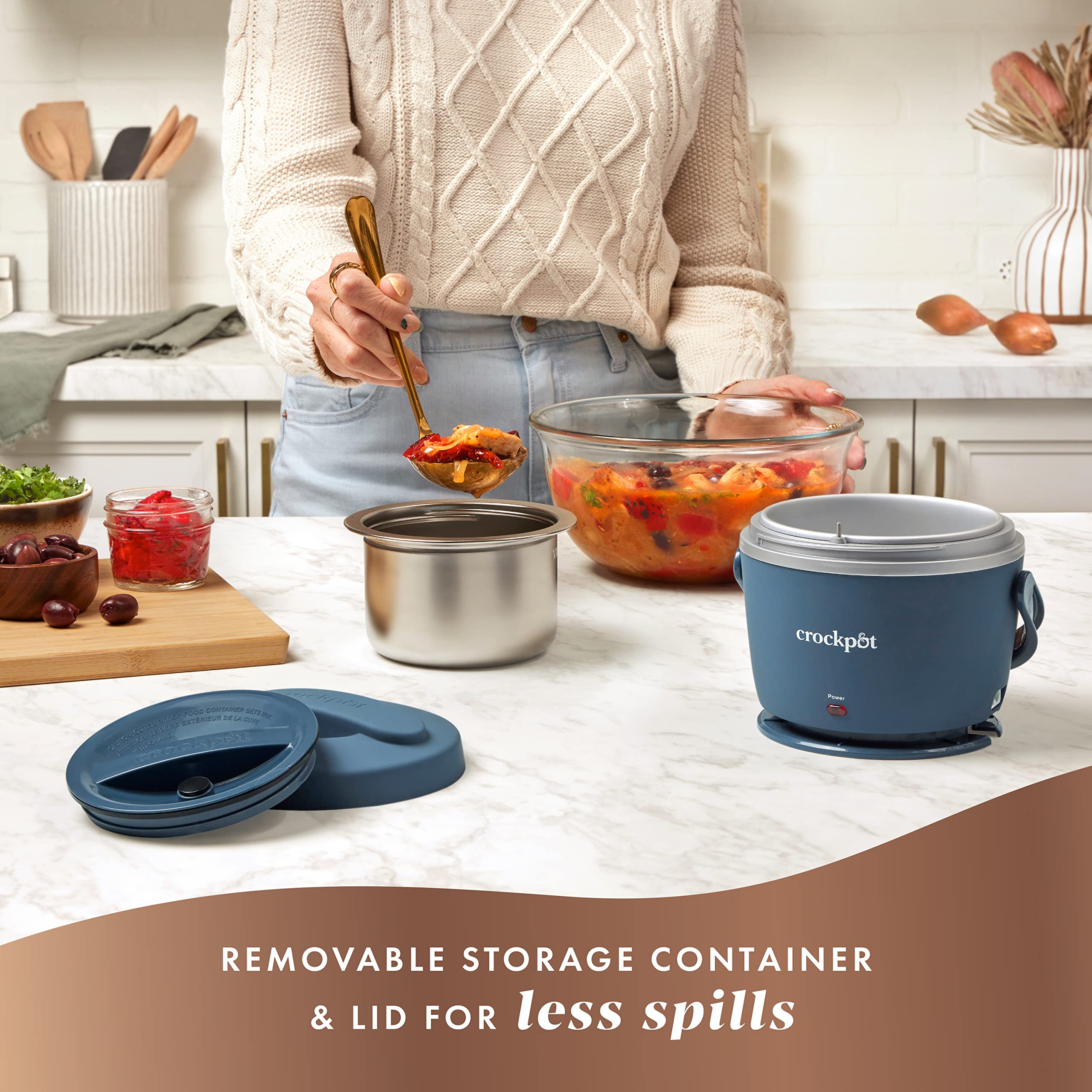 Crock-Pot 20-Ounce Electric Lunch Box Portable Food Warmer Faded Blue Perfect for Travel Car On-the-Go Keeps Food Warm Spill-Free Dishwasher-Safe (Pack of 4)