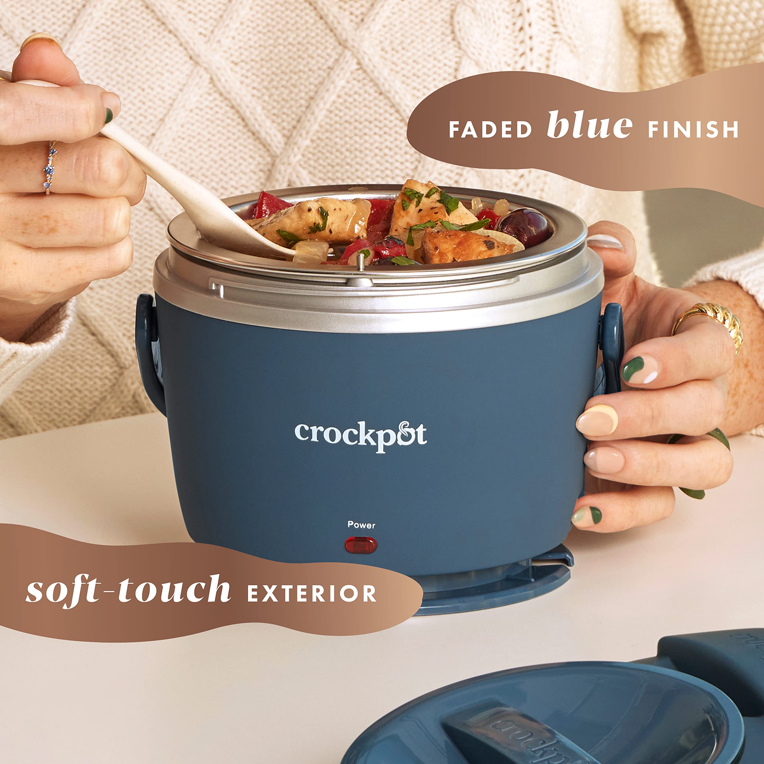 Crock-Pot 20-Ounce Electric Lunch Box Portable Food Warmer Faded Blue Perfect for Travel Car On-the-Go Keeps Food Warm Spill-Free Dishwasher-Safe (Pack of 4)