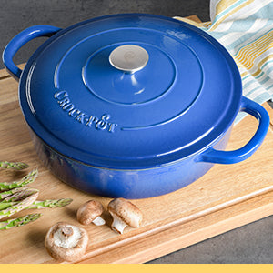 Crock-Pot Artisan 7-Quart Round Enameled Cast Iron Dutch Oven – Slate Gray, Heavy-Duty Cookware for Slow Cooking, Baking, Roasting with Lid