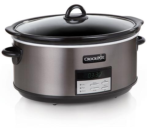 Crock-Pot Large 8-Quart Programmable Slow Cooker with Auto Warm Setting Black Stainless Steel