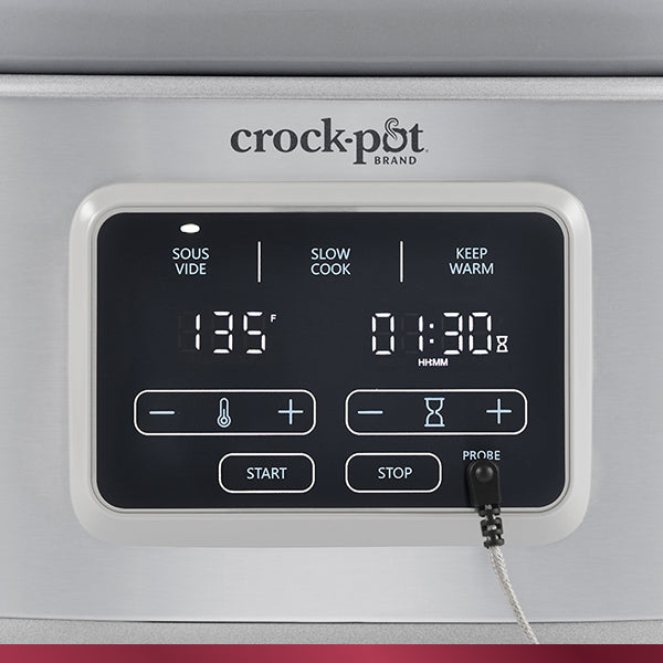 Crock-Pot 7-Quart Cook & Carry Slow Cooker with Sous Vide Function, Family-Sized Slow Cooker Warms up to 30 Hours, Modern Digital Display, Travel-Proof Locking Lid & Removable Temperature Probe