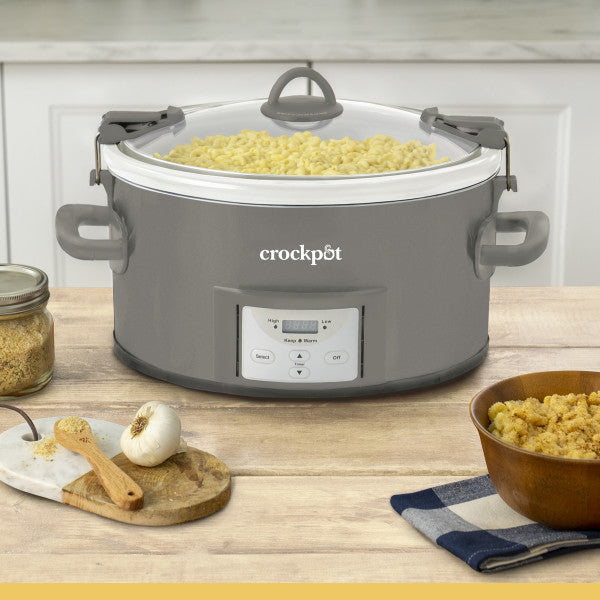 Crockpot® Programmable 7-Quart Cook and Carry Slow Cooker, Grey | Touch Control, 4 Pre Programmed Settings, Removable Stoneware, and Locking Lid