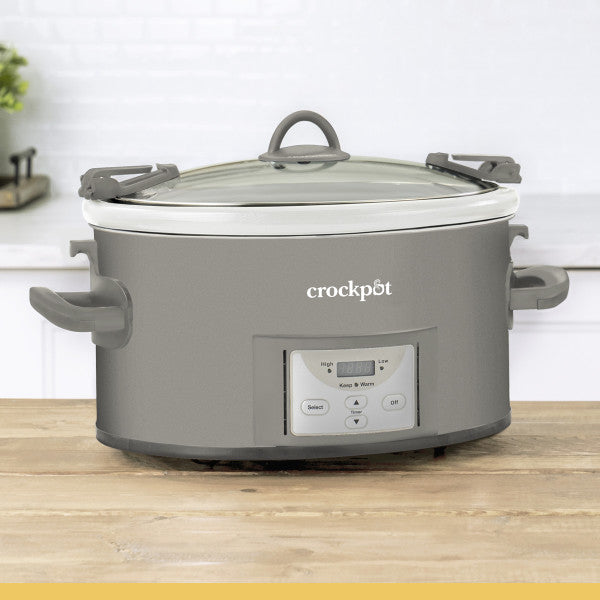 Crockpot® Programmable 7-Quart Cook and Carry Slow Cooker, Grey | Touch Control, 4 Pre Programmed Settings, Removable Stoneware, and Locking Lid