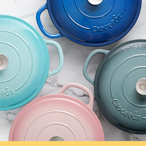Crock-Pot Artisan 7-Quart Round Enameled Cast Iron Dutch Oven – Slate Gray, Heavy-Duty Cookware for Slow Cooking, Baking, Roasting with Lid