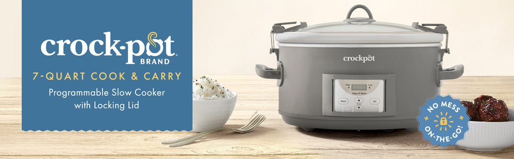 Crockpot® Programmable 7-Quart Cook and Carry Slow Cooker, Grey | Touch Control, 4 Pre Programmed Settings, Removable Stoneware, and Locking Lid