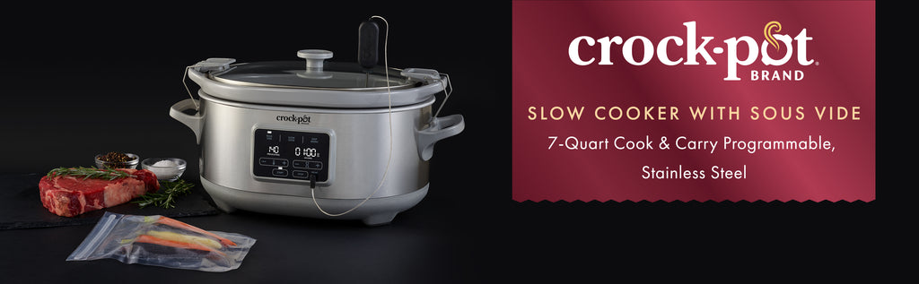 Crock-Pot 7-Quart Cook & Carry Slow Cooker with Sous Vide Function, Family-Sized Slow Cooker Warms up to 30 Hours, Modern Digital Display, Travel-Proof Locking Lid & Removable Temperature Probe